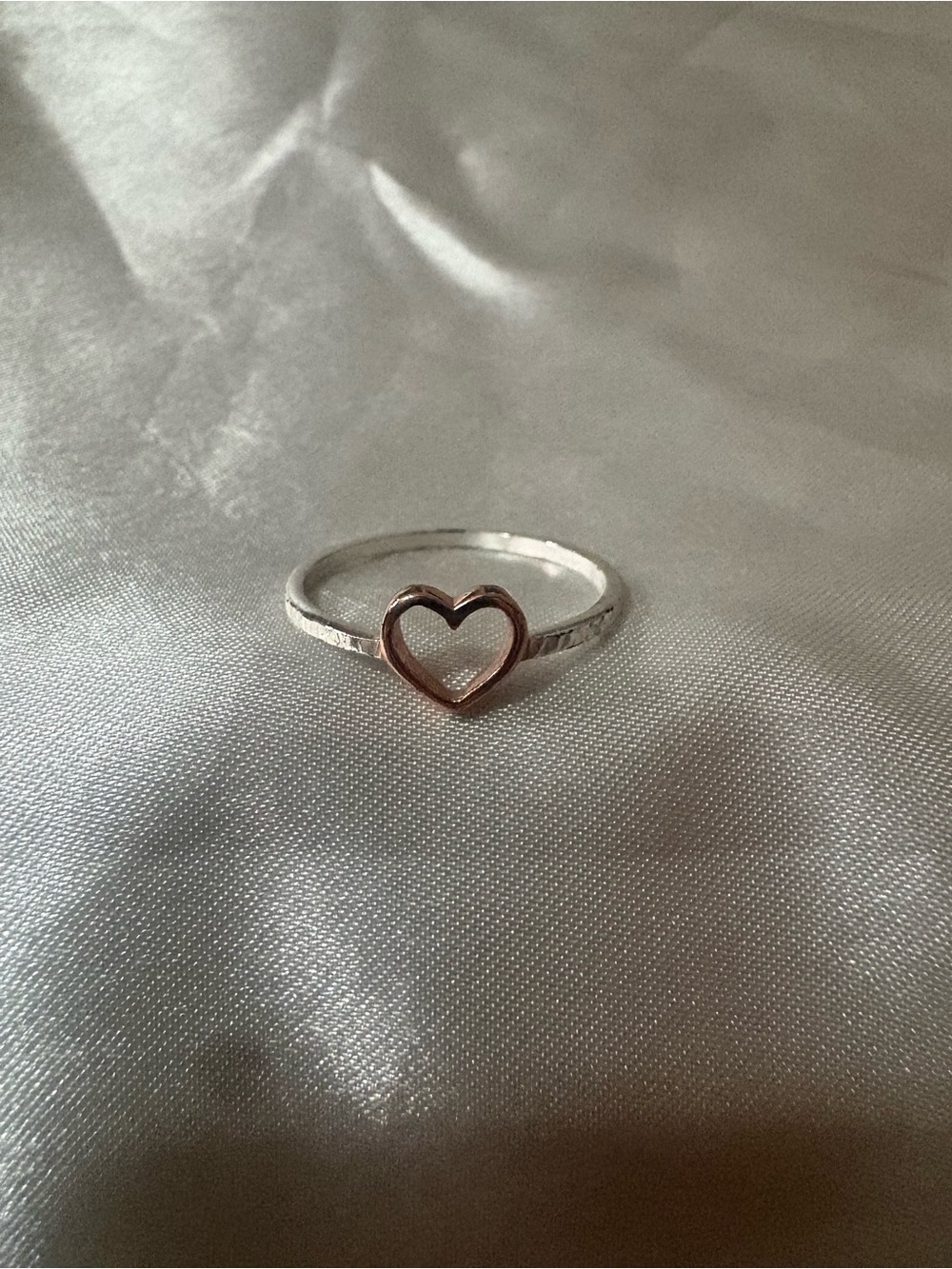 Delicate Two-Tone Heart Ring - Silver Band with Rose Heart